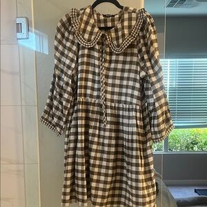 Olive Green and White Gingham Dress